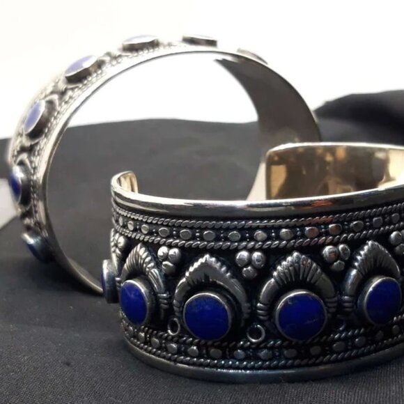 Single Boho Kuchi Cuff Bracelet: Tribal Afghan Silver Bracelet with Stones - Picture 3 of 4